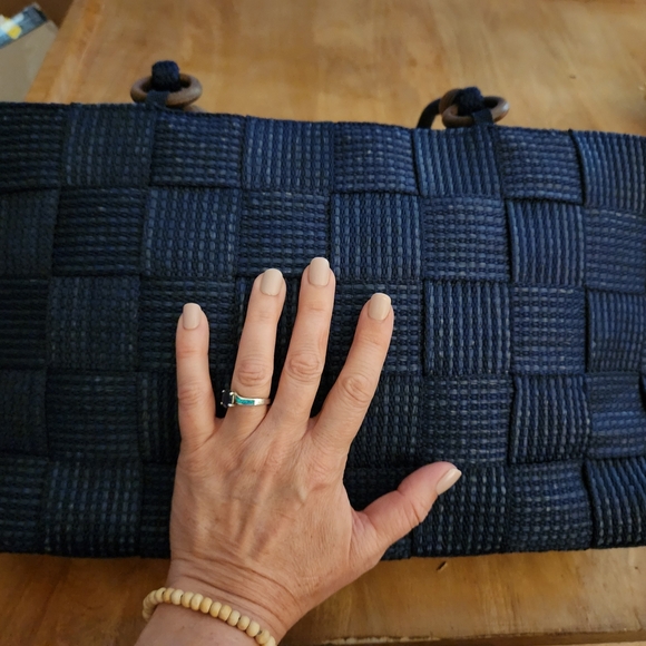 Navy Woven Tote Bag [16 Inch/4 Inch/10in] - Picture 4 of 12